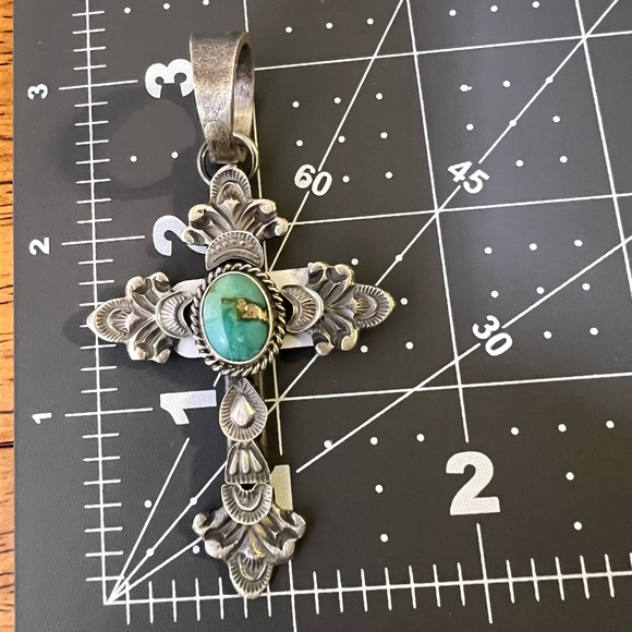 Kevin Billah Sterling Silver Sonoran Gold Turquoise Cross Pendant 925 - Picture 16 of 16